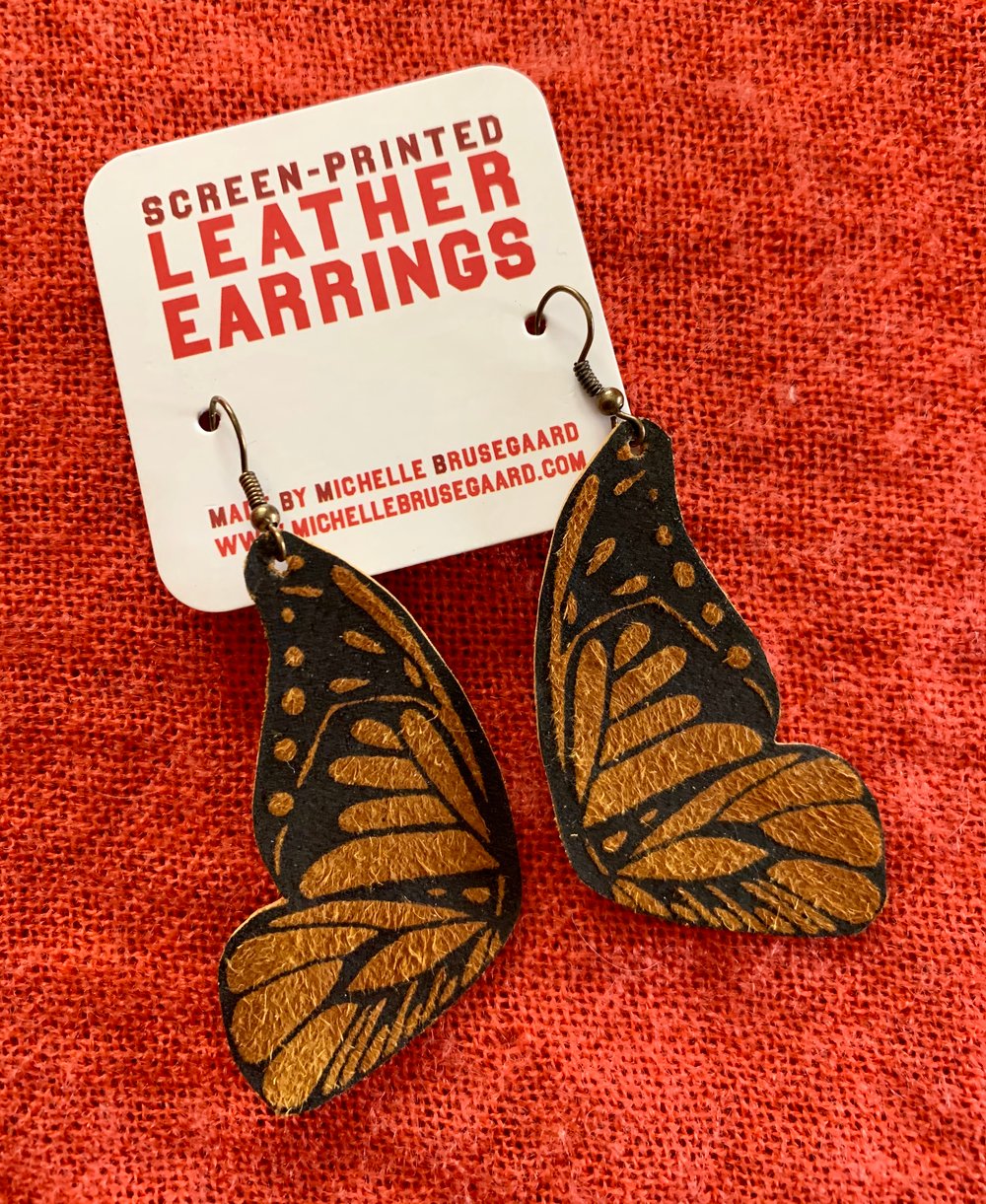 Screen Printed Leather Earrings-Butterfly Wings