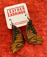 Image 2 of Screen Printed Leather Earrings-Butterfly Wings