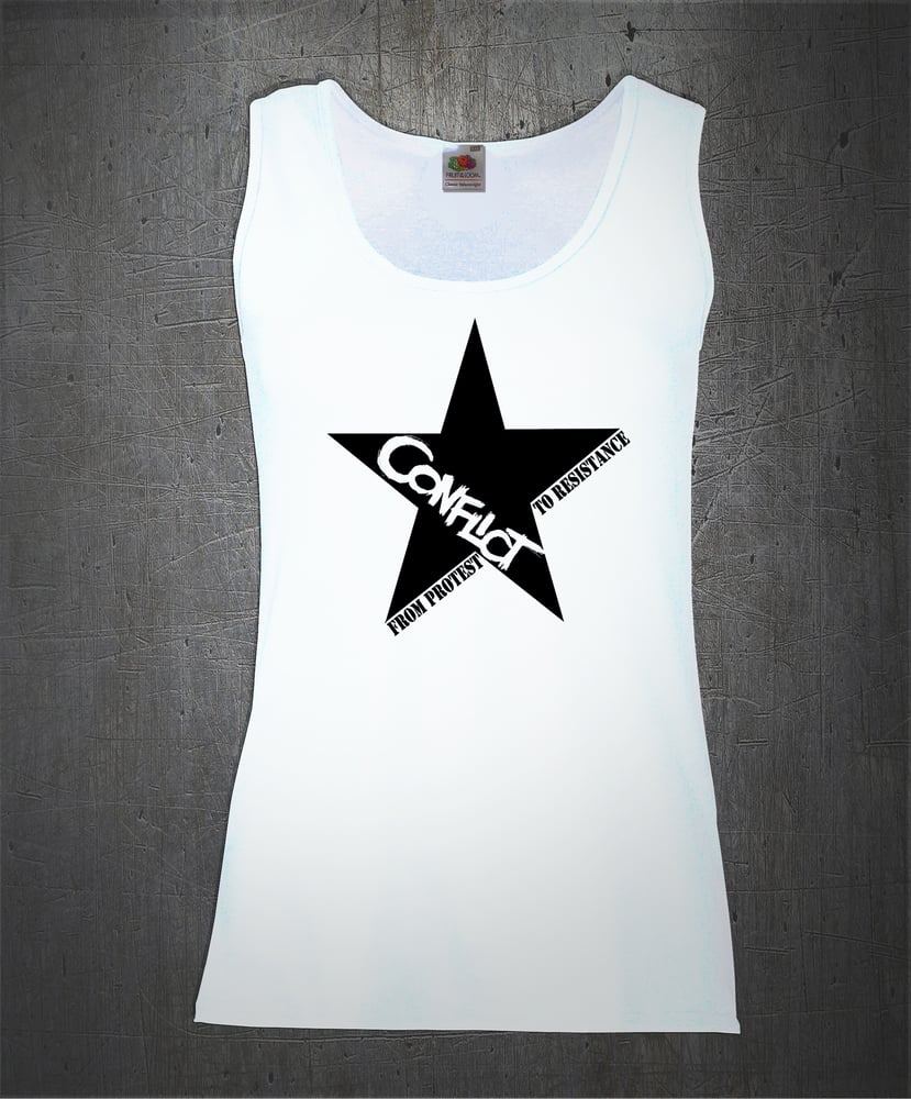 Image of 'From Protest to Resistance' female vest in red, white or black.