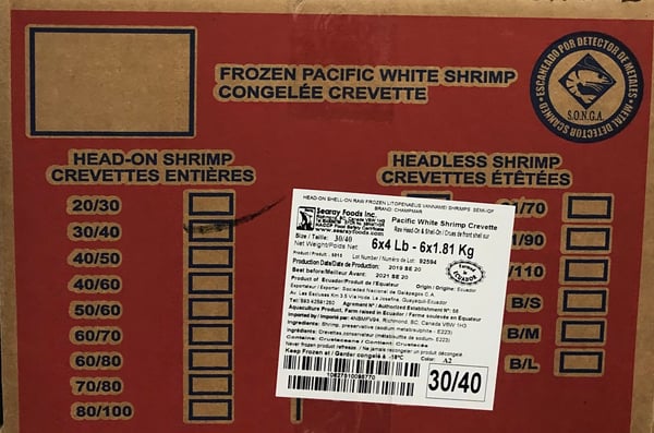 Image of Champmar White Shrimp Head On 30-40 6 x 4 LB