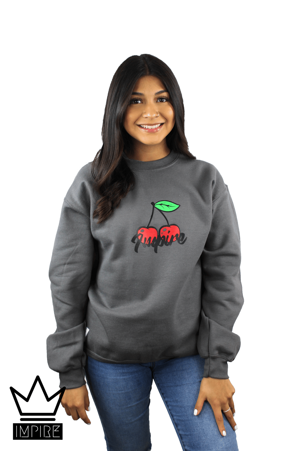 Image of CHERRY CREWNECK (CHARCOAL/RED/GREEN)