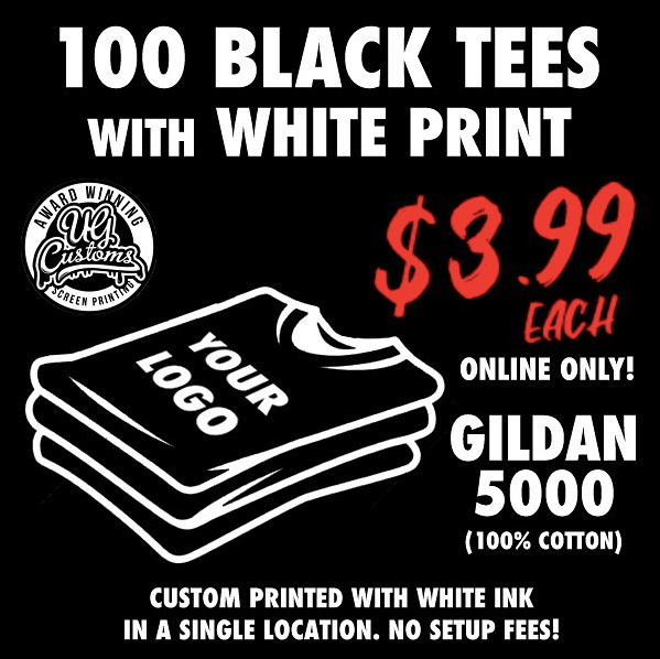 Image of 100 BLACK TEES WITH WHITE PRINT