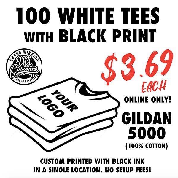 Image of 100 WHITE TEES WITH BLACK PRINT