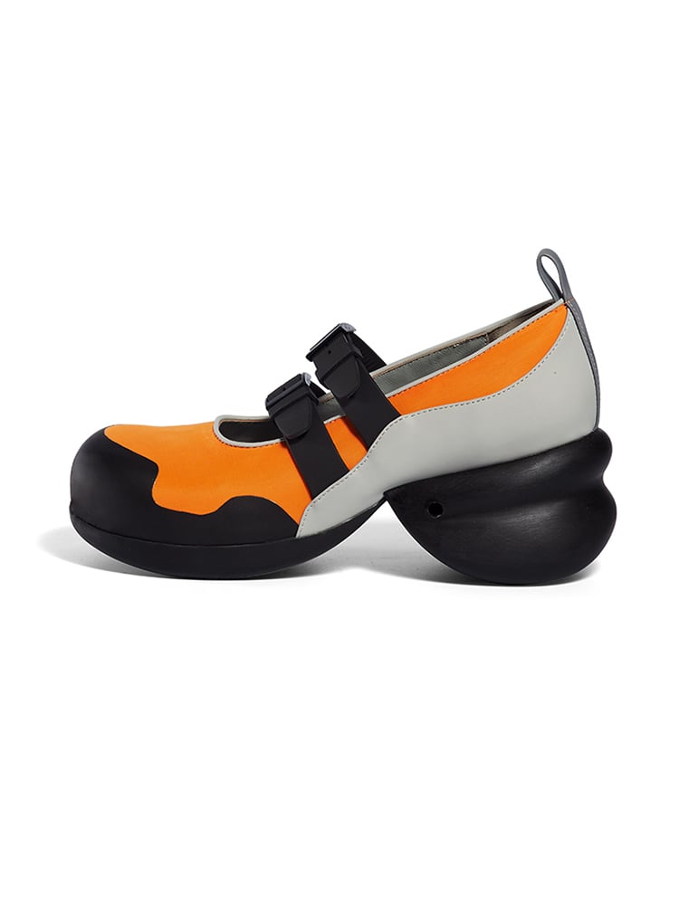 Image of Round Toe Neoprene Platforms with Watchband in Black/Orange “Watchband” 