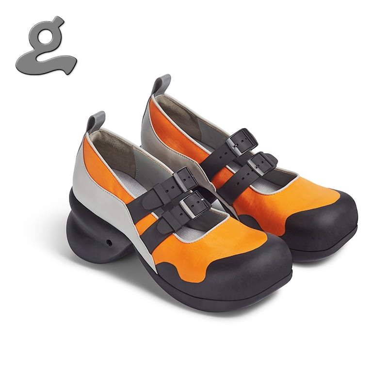 Image of Round Toe Neoprene Platforms with Watchband in Black/Orange “Watchband” 
