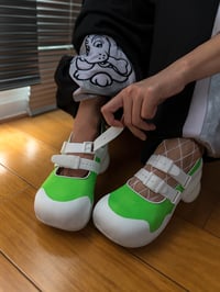 Image 3 of Round Toe Neoprene Platforms with Watchband in White/Green “Watchband” 