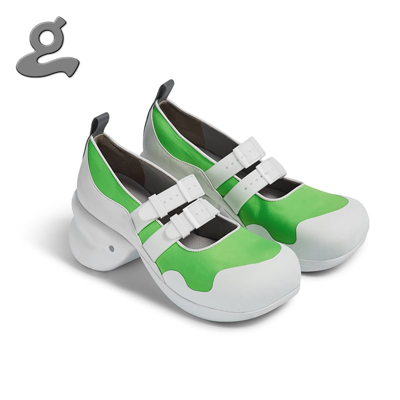 Round Toe Neoprene Platforms with Watchband in White/Green “Watchband”