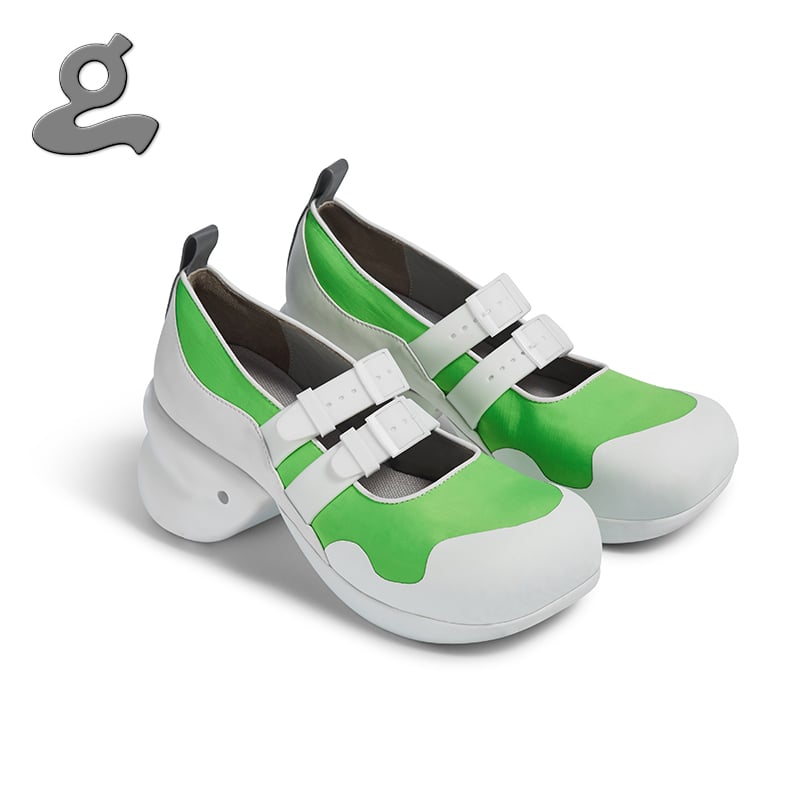 Image of Round Toe Neoprene Platforms with Watchband in White/Green “Watchband” 
