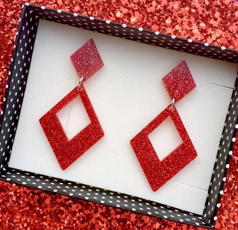 red glitter earrings