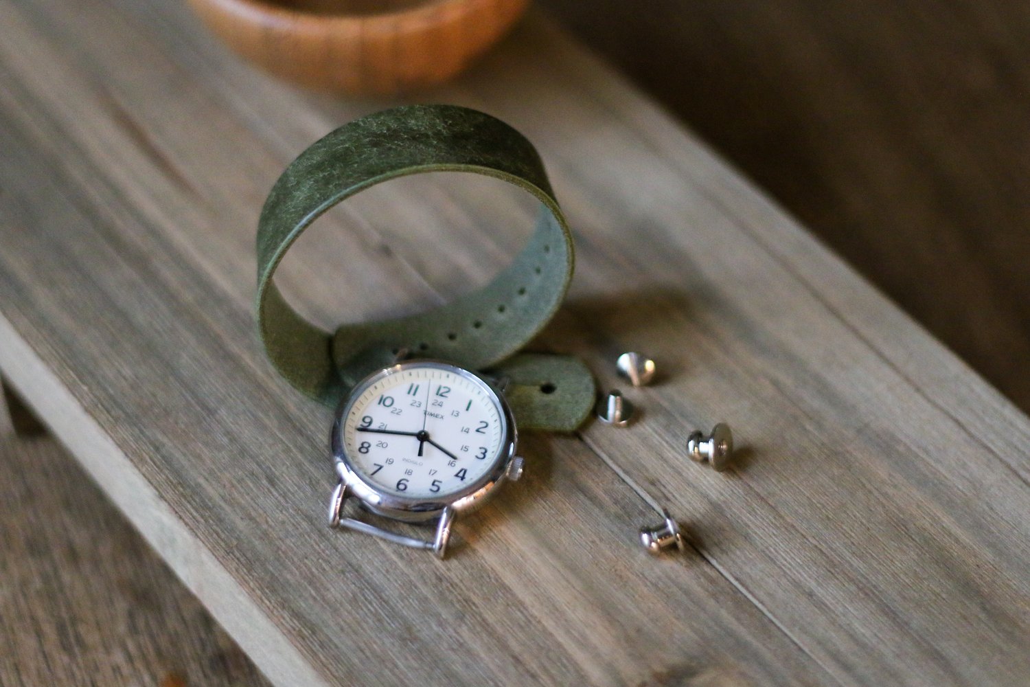 Image of Button Stud Watch Strap in Olive Pueblo