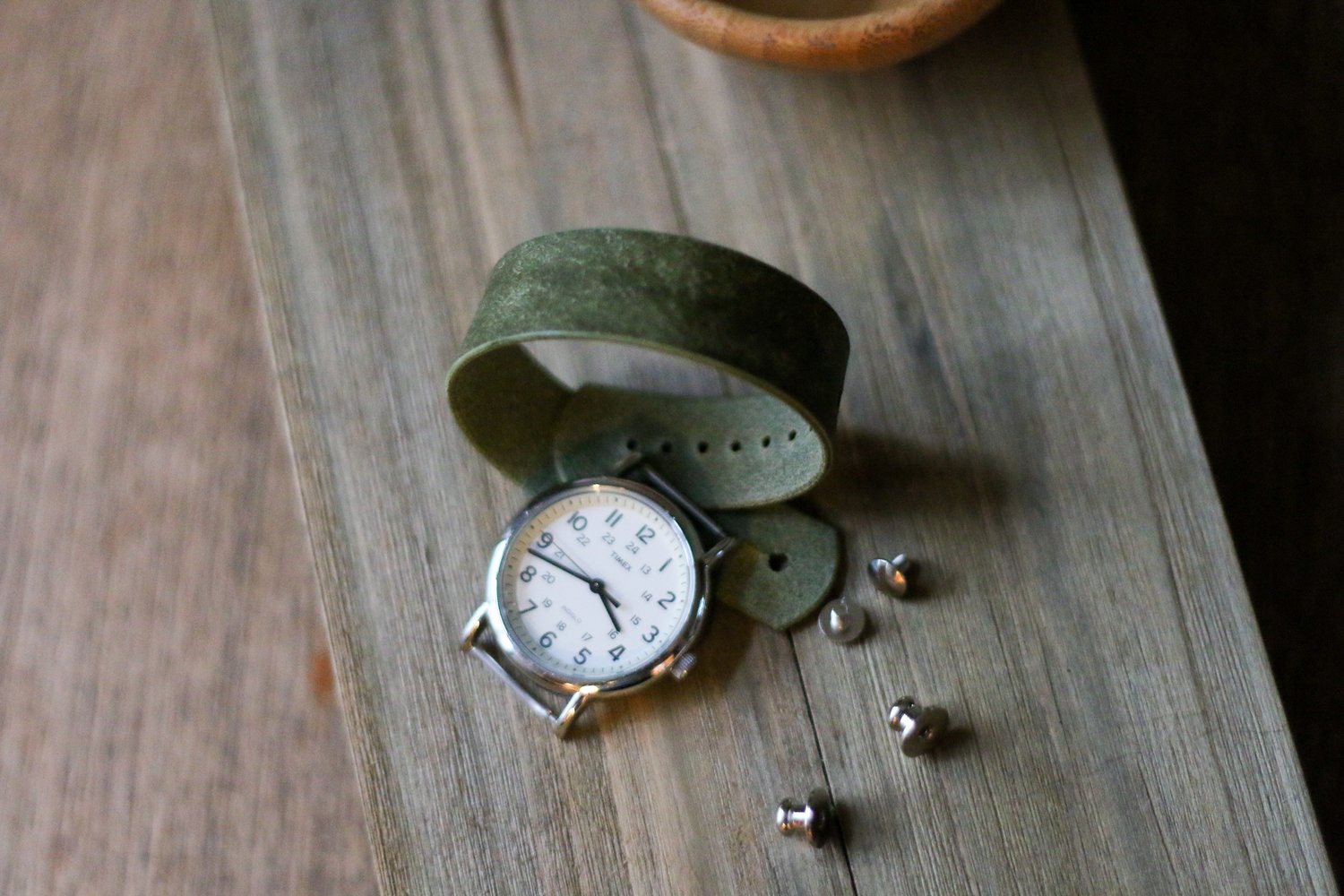 Image of Button Stud Watch Strap in Olive Pueblo