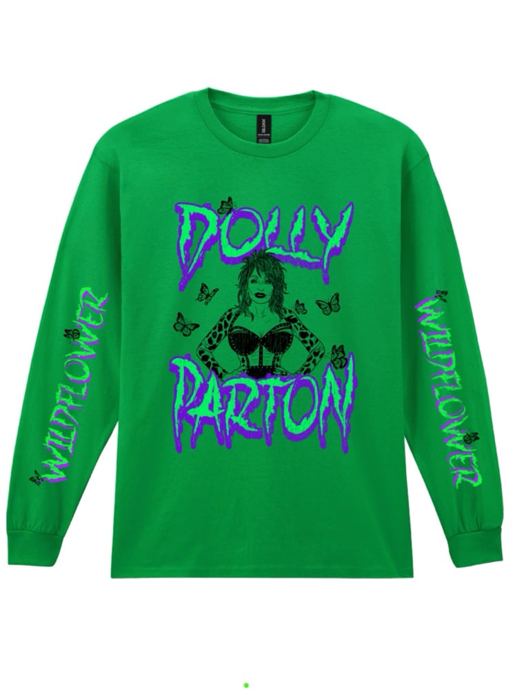 Image of dolly Parton wildflower graphic long sleeve tee