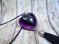 Image 1 of White Rabbit Purple Tassle Heart Locket, Stash box,Pill box, Necklace