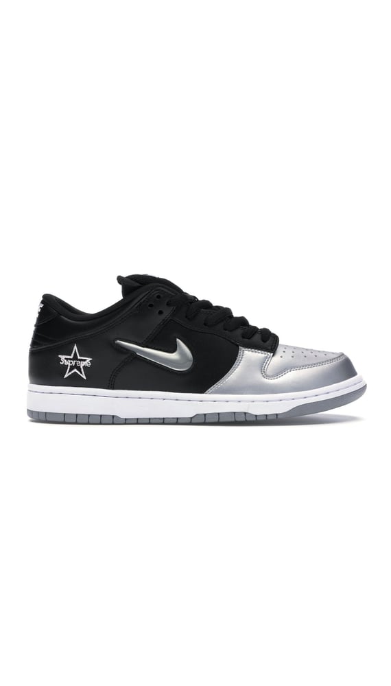 Image of NIKE SB DUNK X SUPREME JEWEL SWOOSH SILVER
