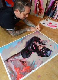 Image 3 of Extremely Limited DIAMOND DUST Hand Embellished 'BLACK MASK w/ RED SHOES' Giclee Print