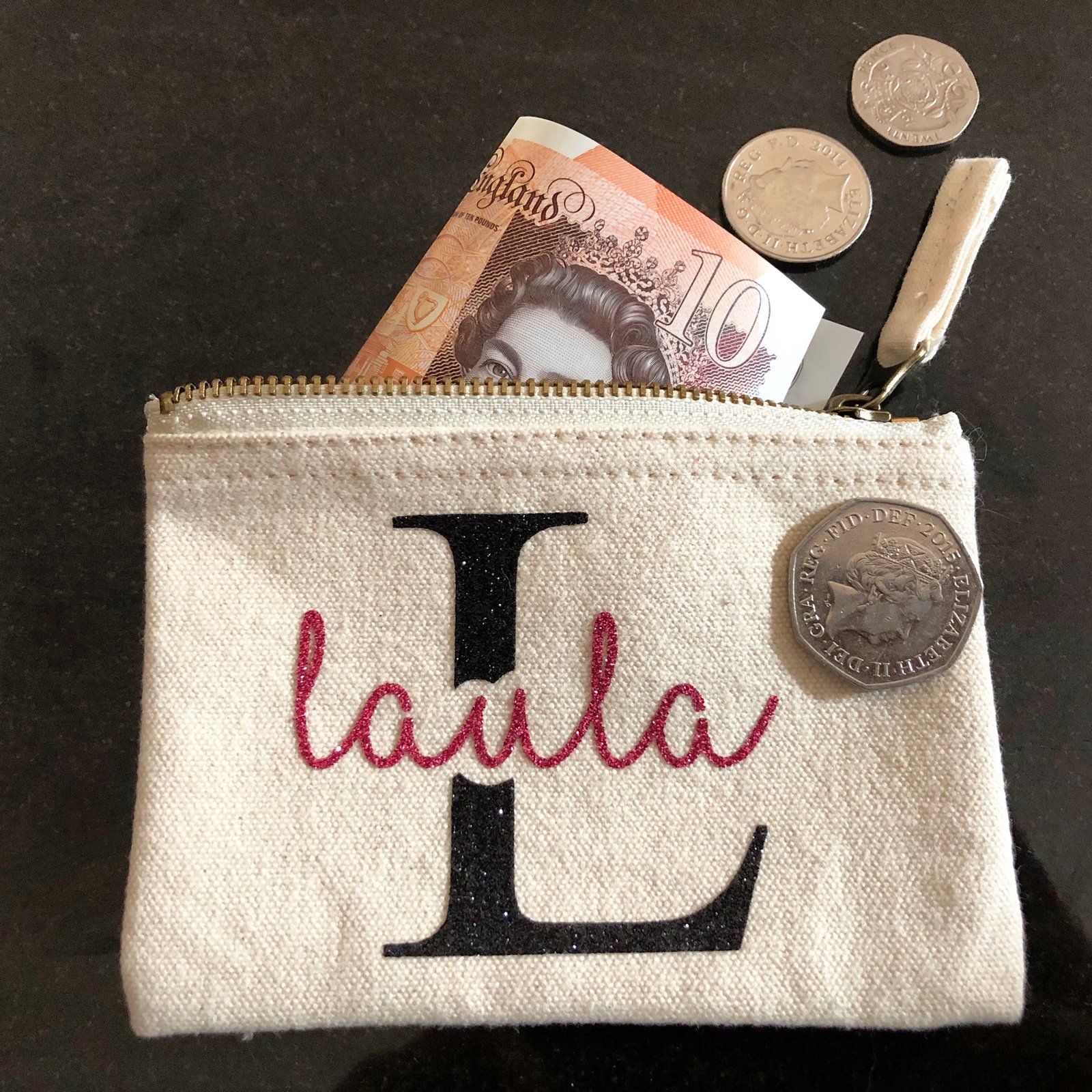 Personalised Coin Purse in Black, Pink, and Navy - Custom Name Options |  Able Labels