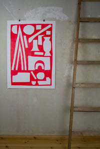 Red On White - mono print