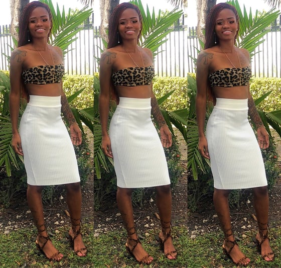 Image of Ivory skirt with leopard top