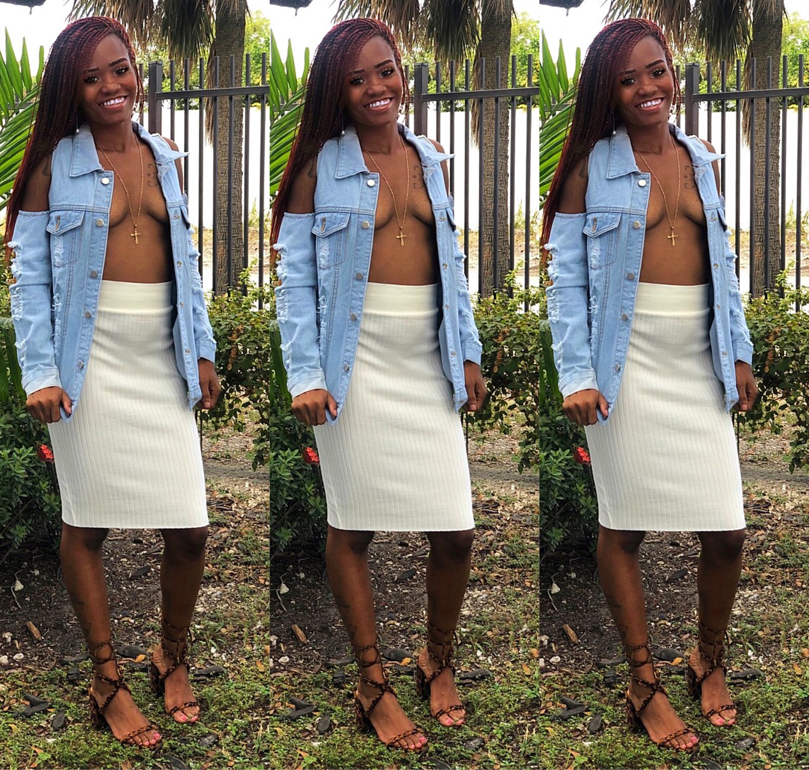 open shoulder denim jacket