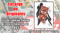 Encargo Original en A4 o A3 estilo cabezón a color. Cuerpo entero.