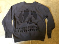 Image 1 of Cut-out Skully vintage & Upcycled fleece with custom denim kangaroo pouch