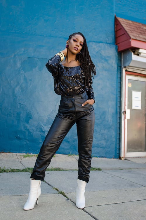 Image of Vintage Anazette Black Sequins Long Sleeve Bodysuit