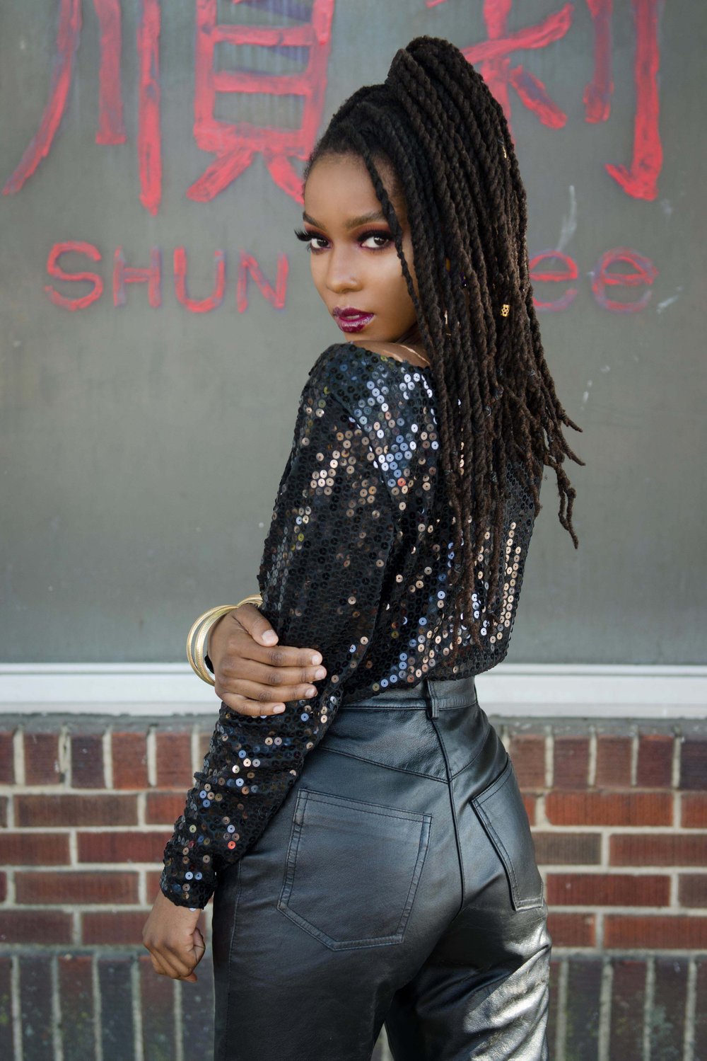 Image of Vintage Anazette Black Sequins Long Sleeve Bodysuit