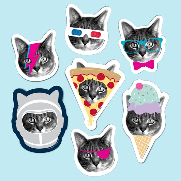 Image of gee whiskers sticker set - cat stickers - kitty stickers - vinyl stickers