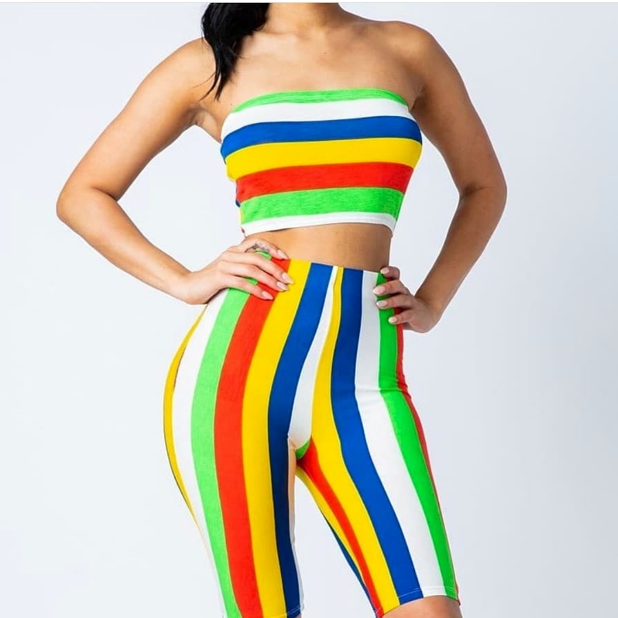 biker shorts and tube top