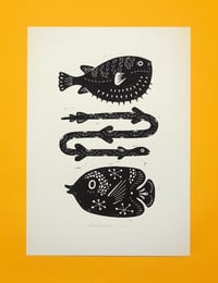 Image 2 of Hello Fishies (lino print - 25x35cm)