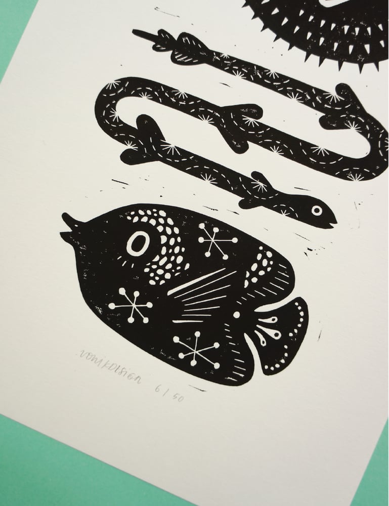Image of Hello Fishies (lino print - 25x35cm)