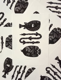 Image 1 of Hello Fishies (lino print - 25x35cm)