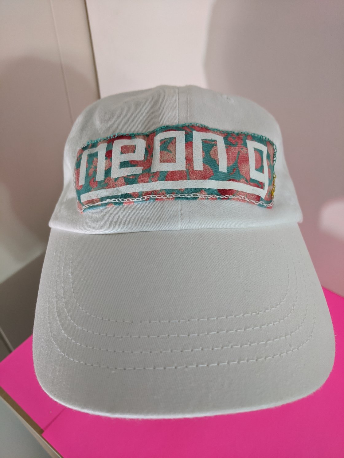 Image of neon g. dad hat in white