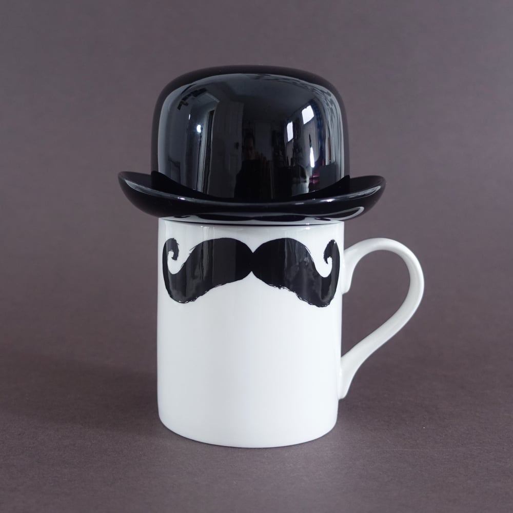 Image of Inspector Poirot Moustache Mug and Thomson & Thompson Black Sugar Bowl Set