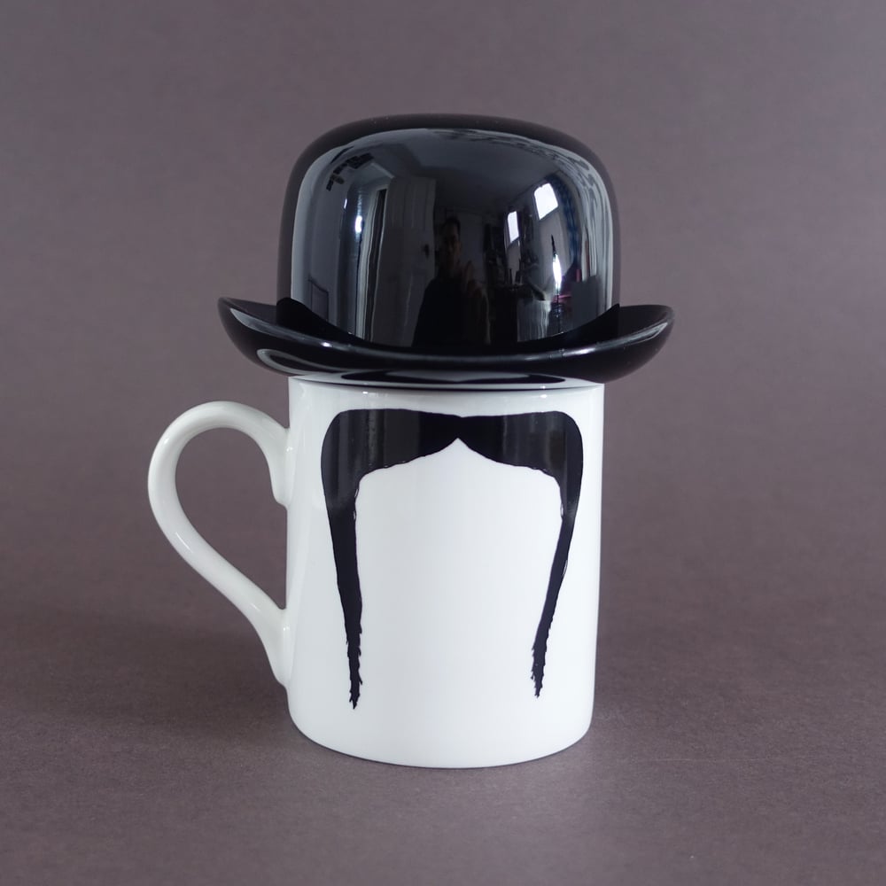 Image of Fu Manchu Moustache Mug and Thomson & Thompson Black Sugar Bowl Set