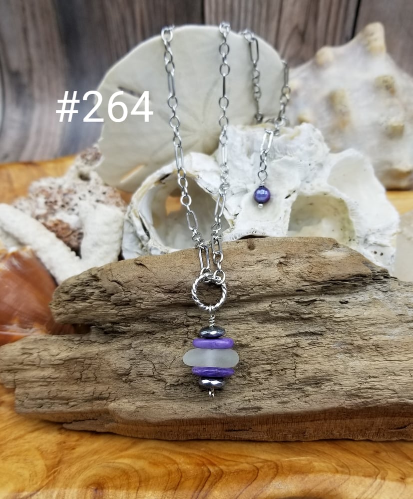 Image of Sea Glass- Purple Charoite- Hematite- Necklace- #264