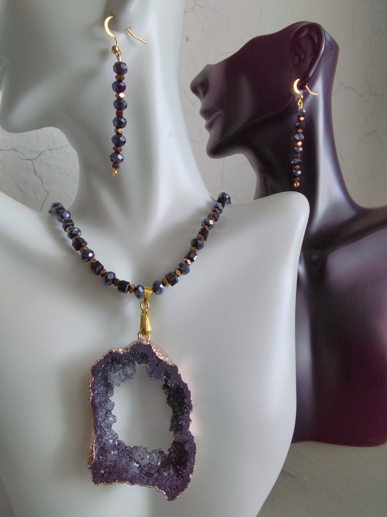 Image of BLACK DRUZY PENDANT NECKLACE SET