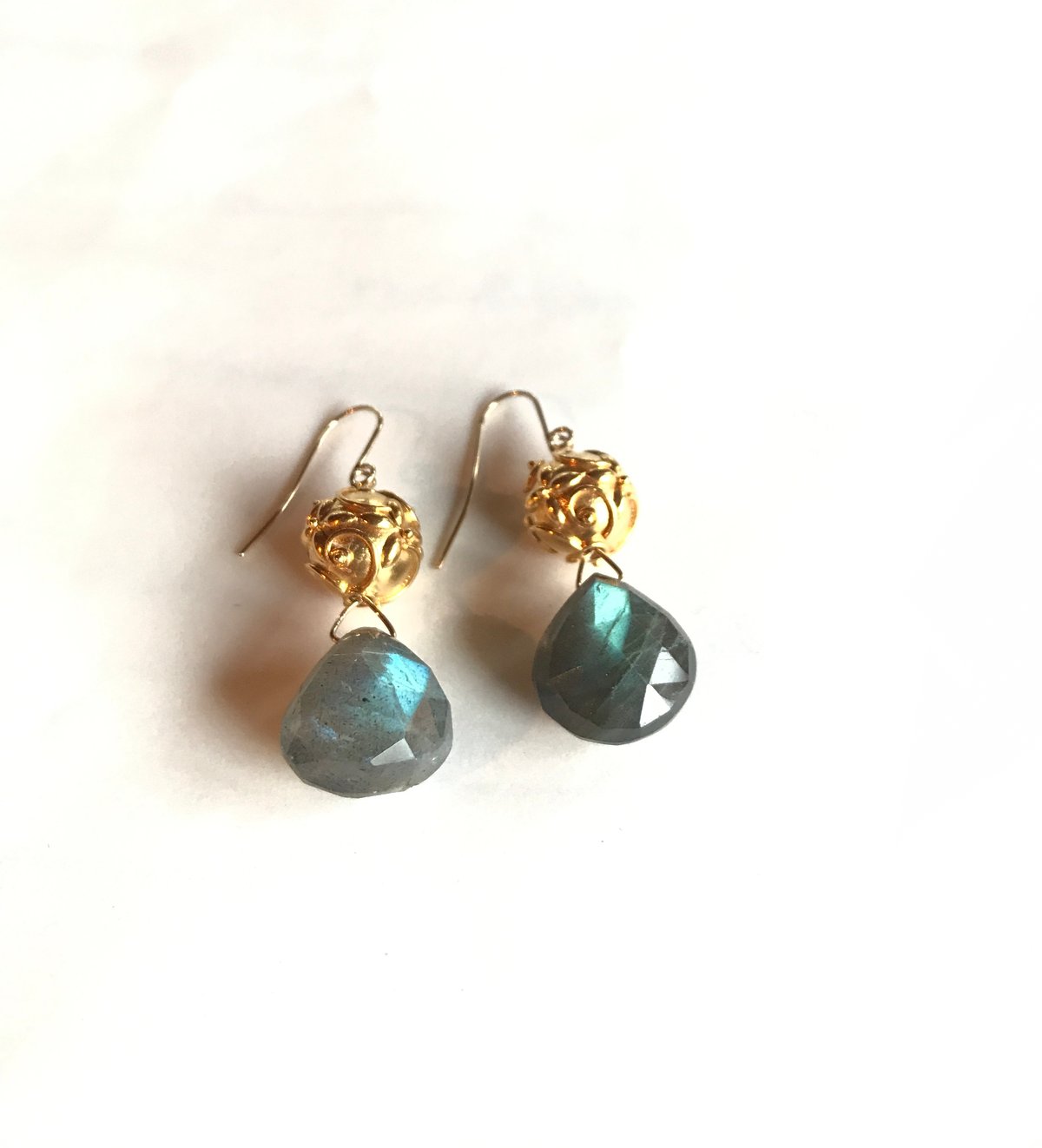 Gold Filled Labradorite Heart Earrings