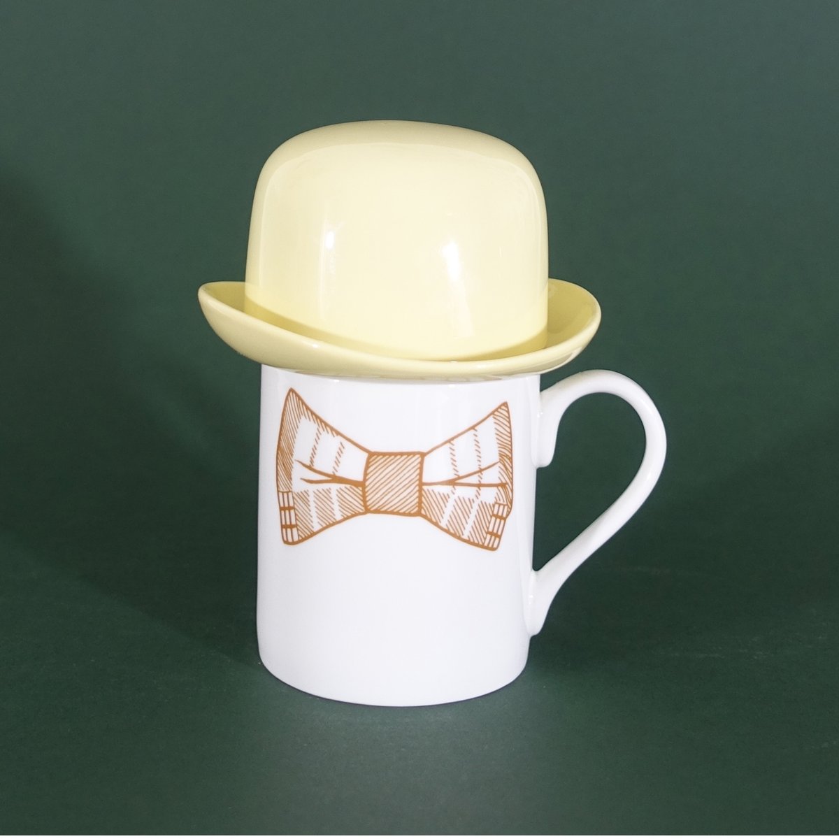Image of Yellow Bow Tie Mug & Yellow Thomson & Thompson Bowler Hat Sugar Bowl Set