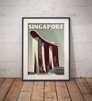 Image of Vintage poster Singapore - Marina Bay Sands - Green- Fine Art Print