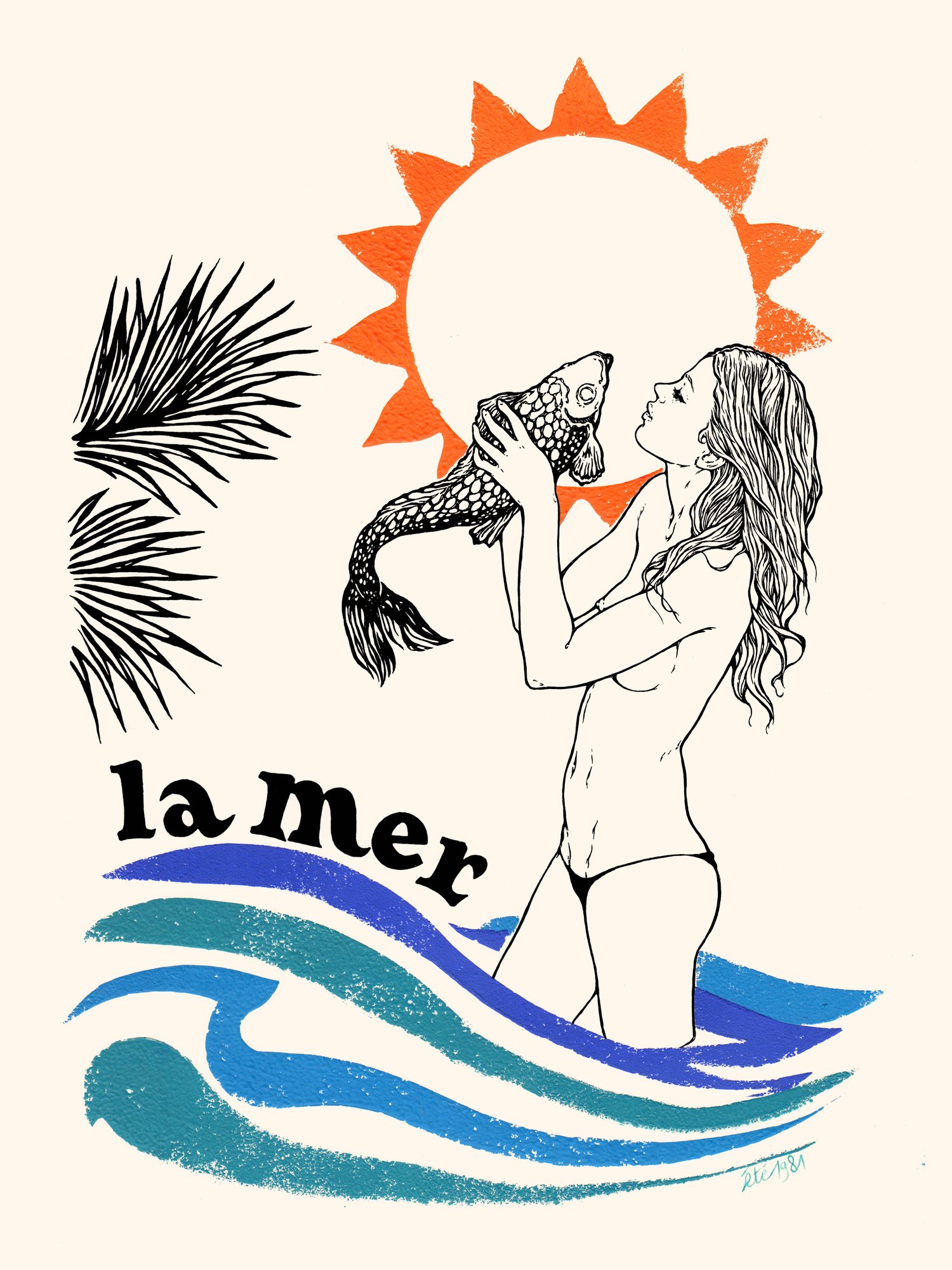 Image of " La Mer " 30 x 40 cm Numbered , signed & framed art print on Fine Art Rag 308g/m paper .  30 copies