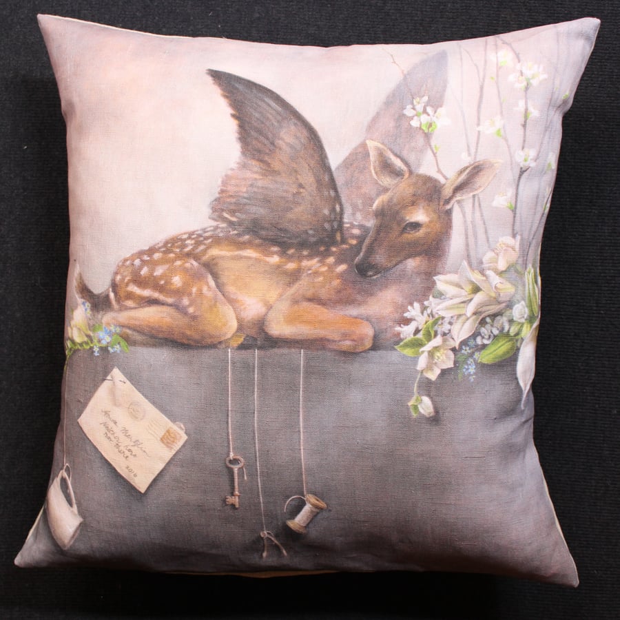 Image of Linen Winged Fawn Cushion