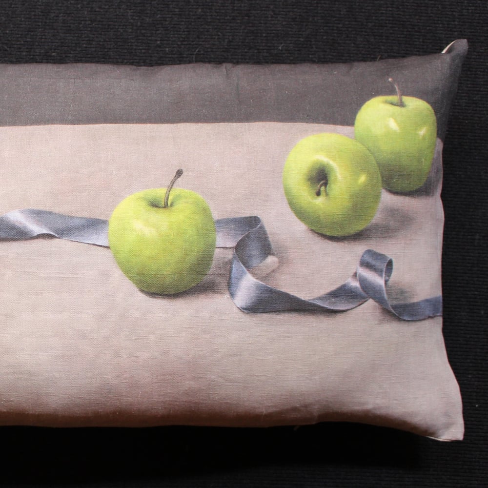 Image of Linen Apples and Ribbon - Bolster Cushion