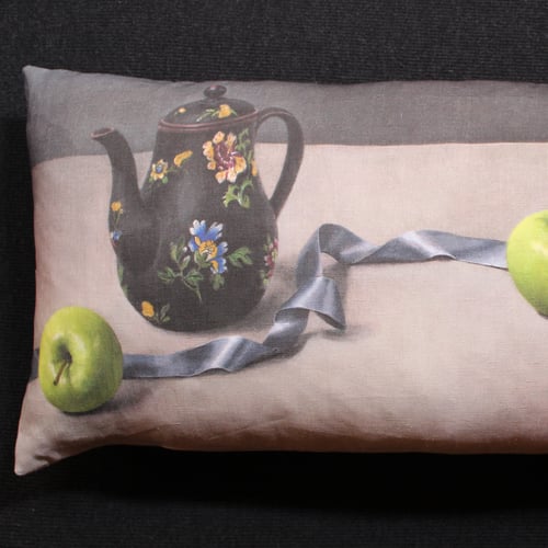 Image of Linen Apples and Ribbon - Bolster Cushion