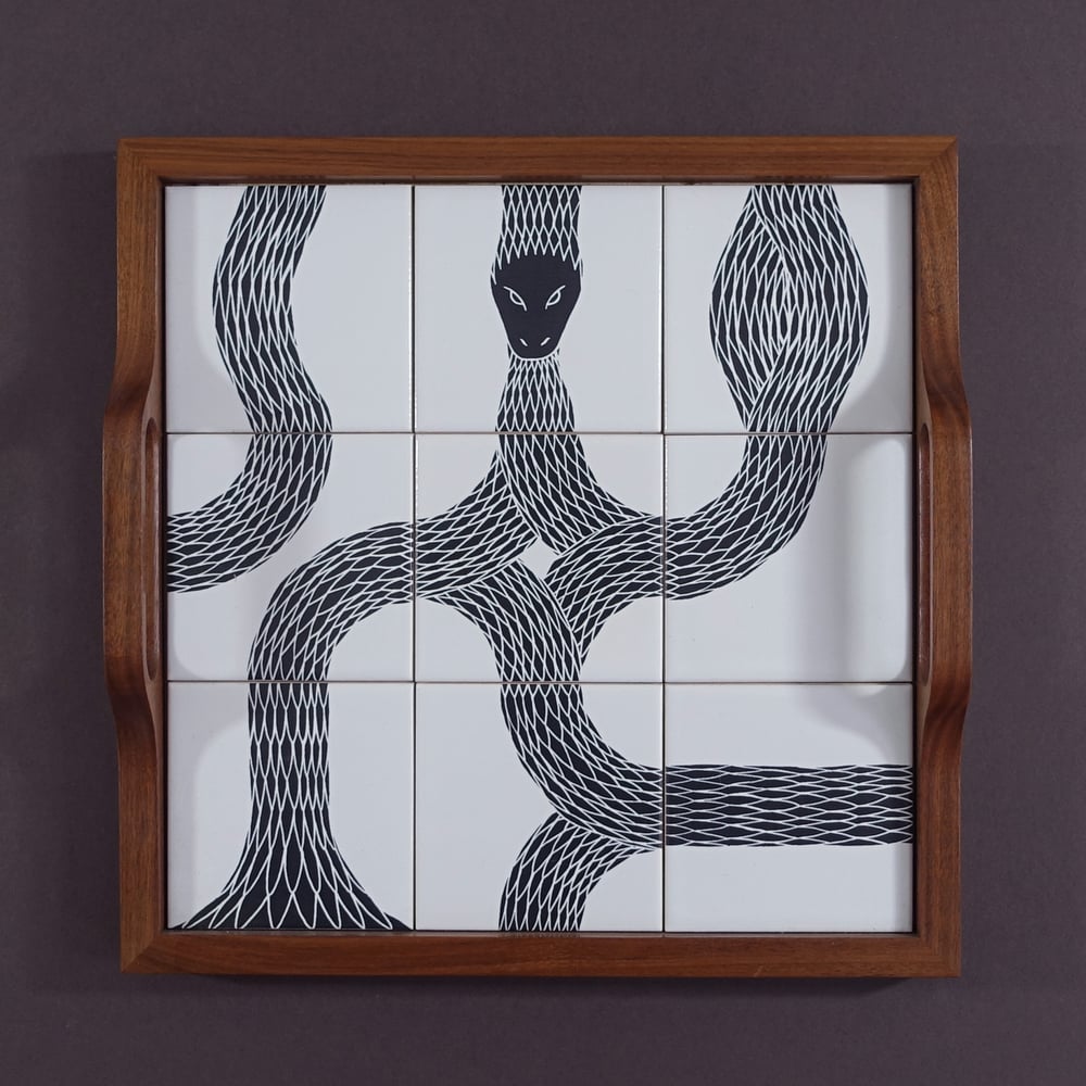 Image of Ouroboros tiled Walnut Tray 04