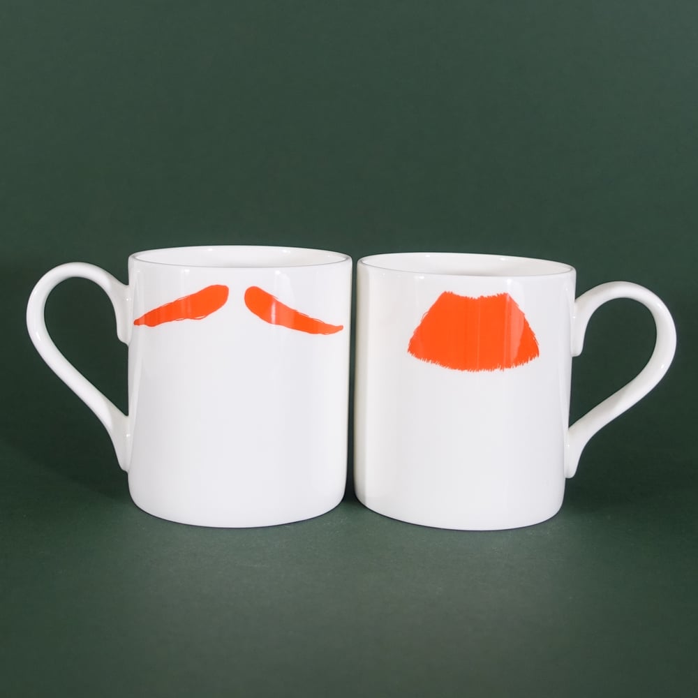 Image of Original Ginger Charlie Chaplin & Inspector Poirot Moustache Mug Pair - Set of Two