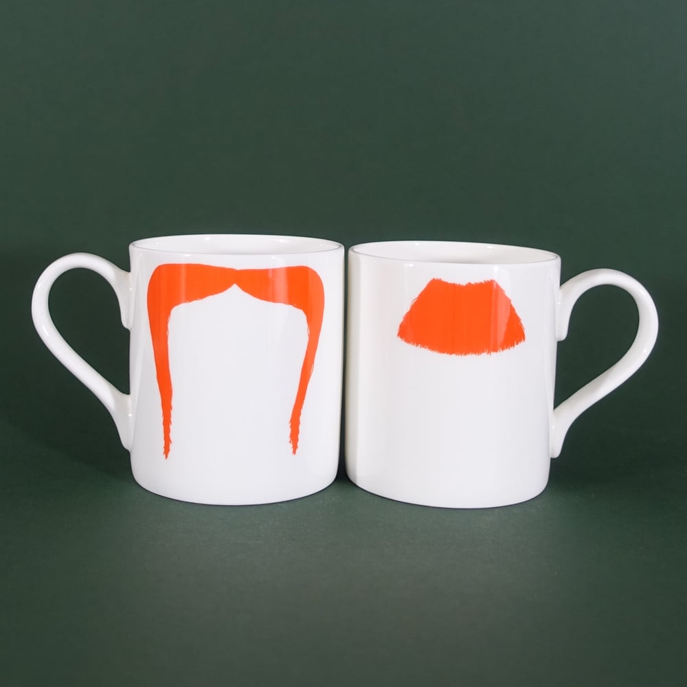 Image of Original Ginger Charlie Chaplin & Fu Manchu Moustache Mug Pair - Set of Two