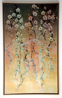 Image 1 of Original Canvas - Blossoms on Grey/Pale Blue/Violet - 36" x 60"