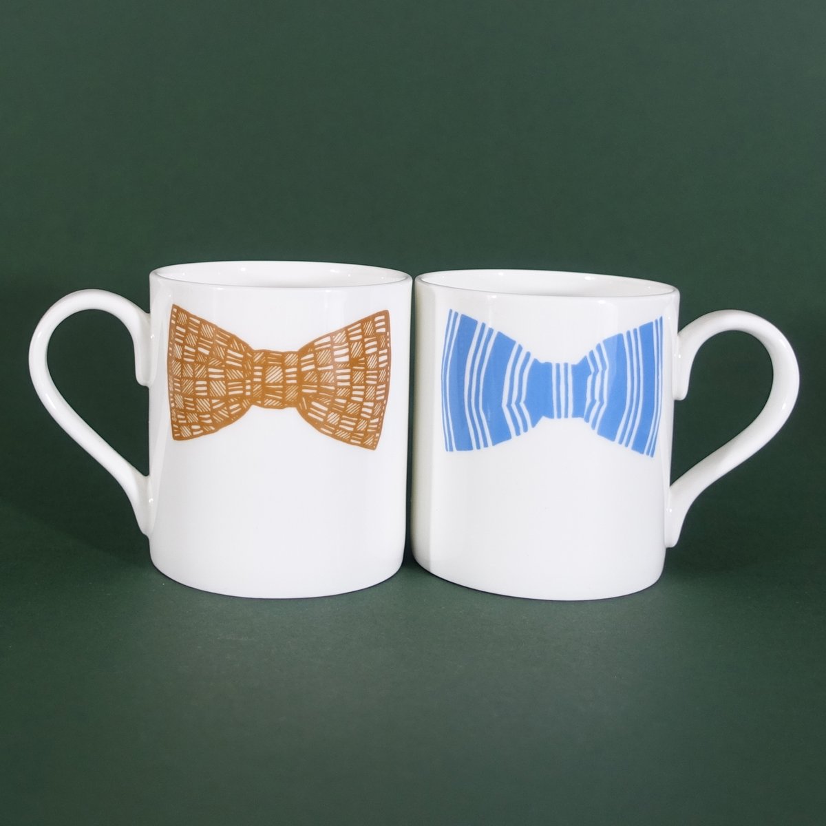 Image of Original Bow tie Mug - Set Of Two (Blue & Mustard Double Print)