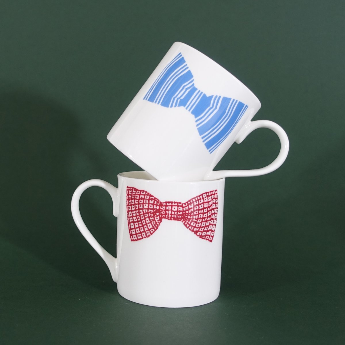 Image of Original Bow tie Mug - Set Of Two (Pink & Blue Double Print)